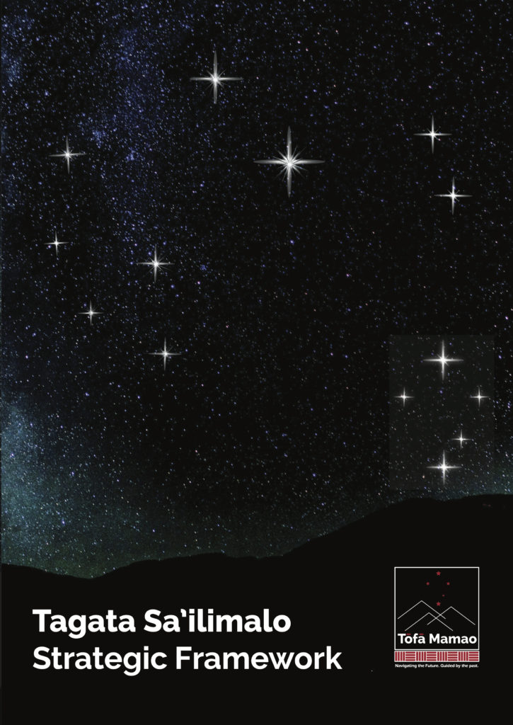 Starry sky with the words Tagata Sa'ilimalo Strategic Framework and the Tofa Mamao logo